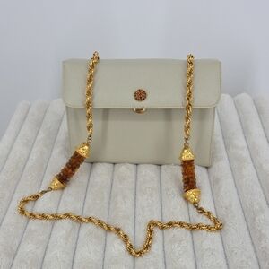 Chic Cream Shoulder Bag with Gold Accents